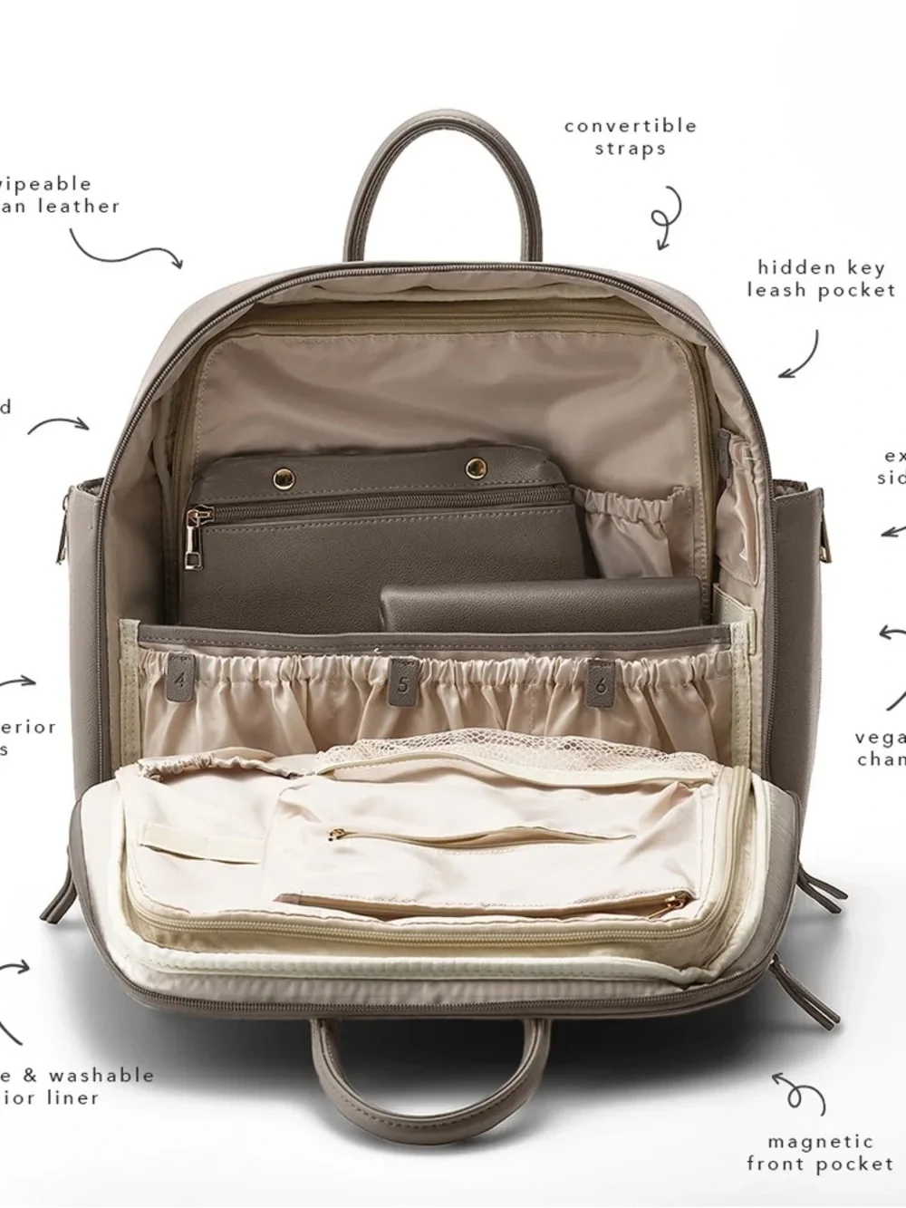Ayla & Co ‘The Ayla’ taupe vegan leather diaper bag with accessories